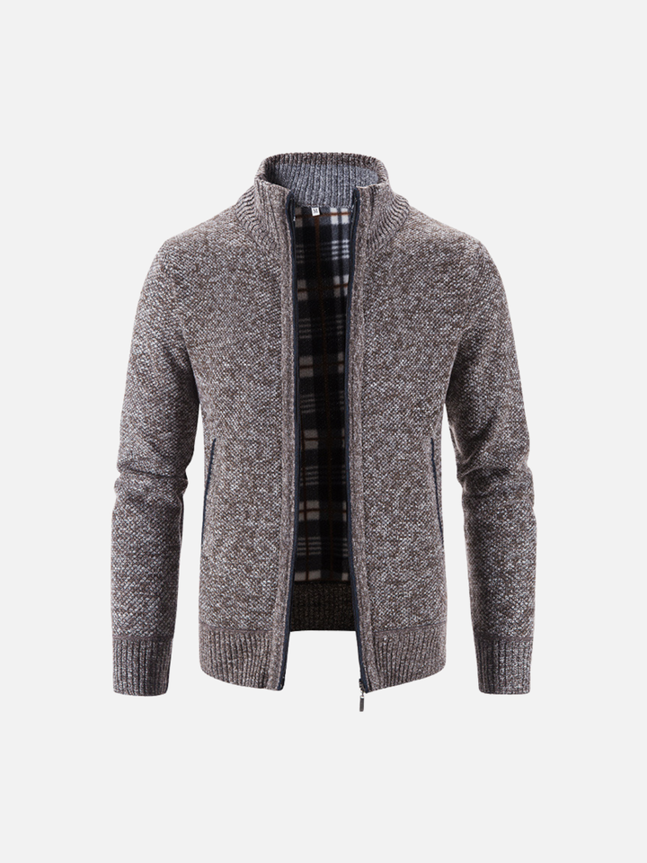 Jacquard Knit Stand Collar Cardigan