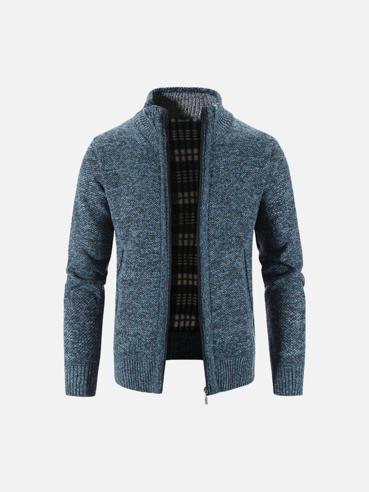 Jacquard Knit Stand Collar Cardigan