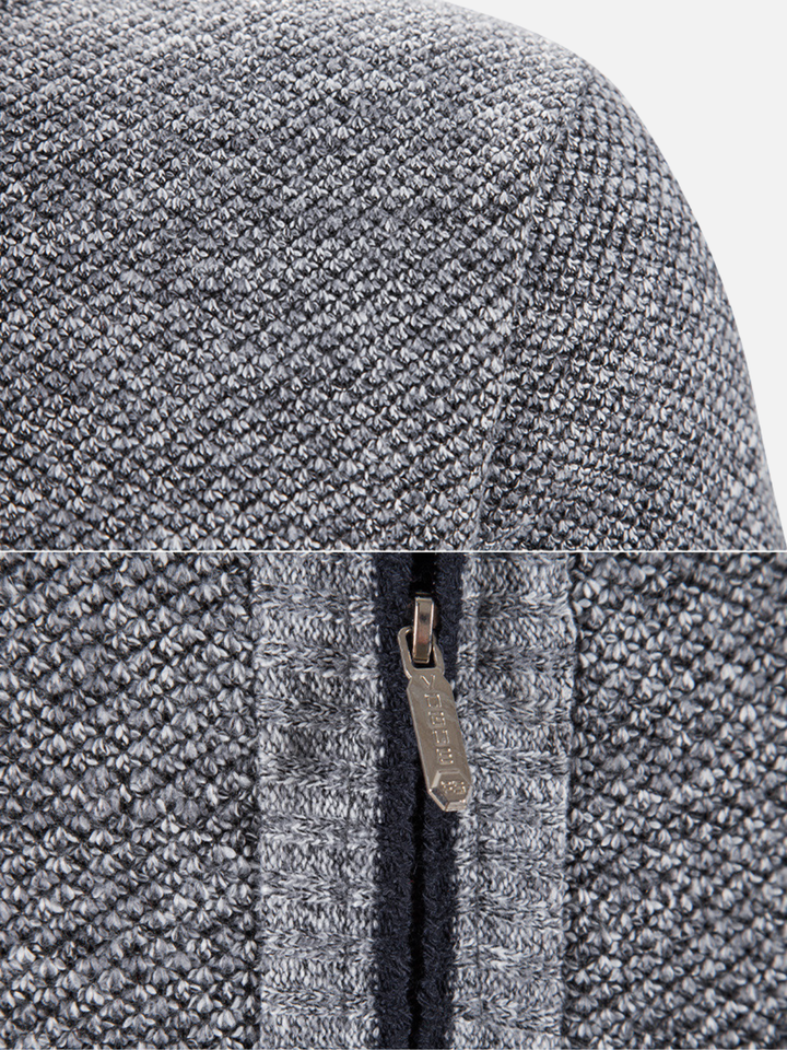 Jacquard Knit Stand Collar Cardigan