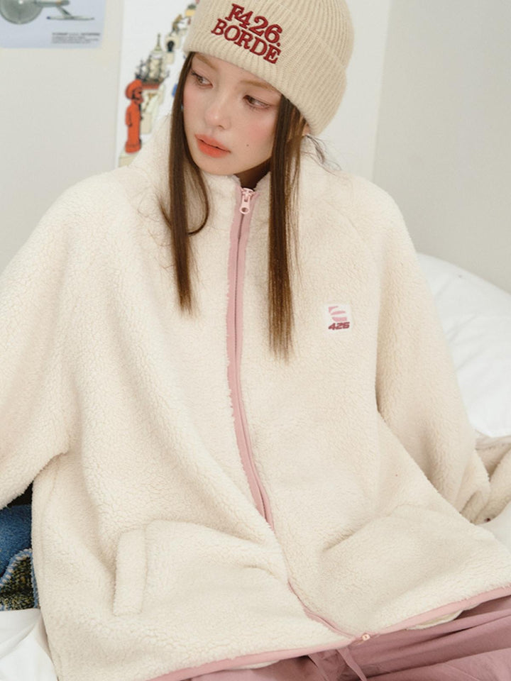 We Love Street Loose Contrasting Color Edging Cotton Plush Jacket