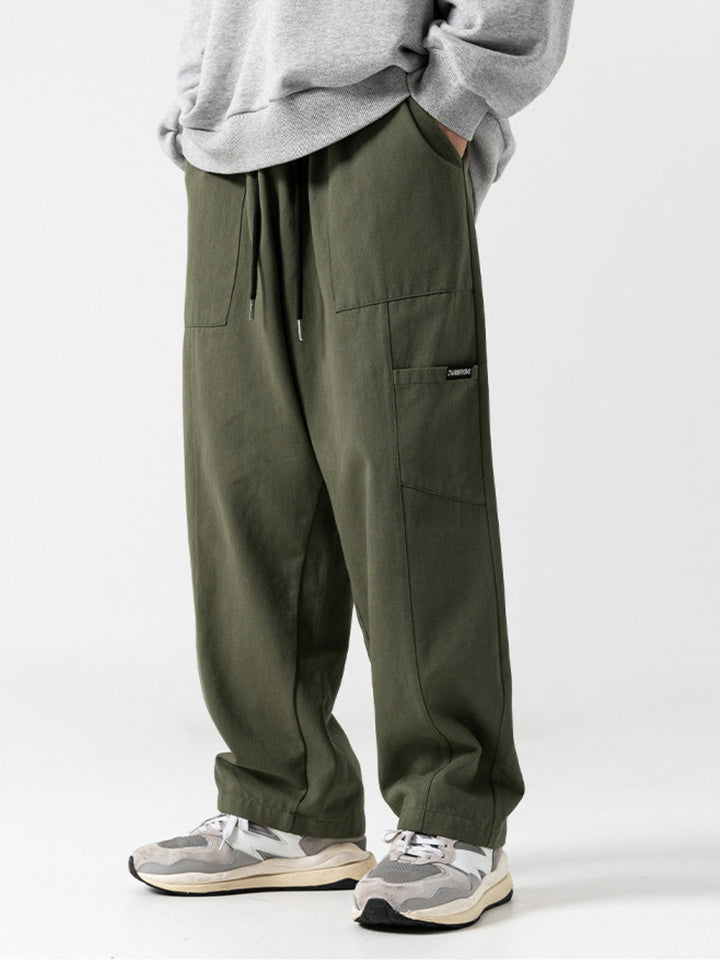 WLS Retro Japanese Straight Textured Splicing Trousers