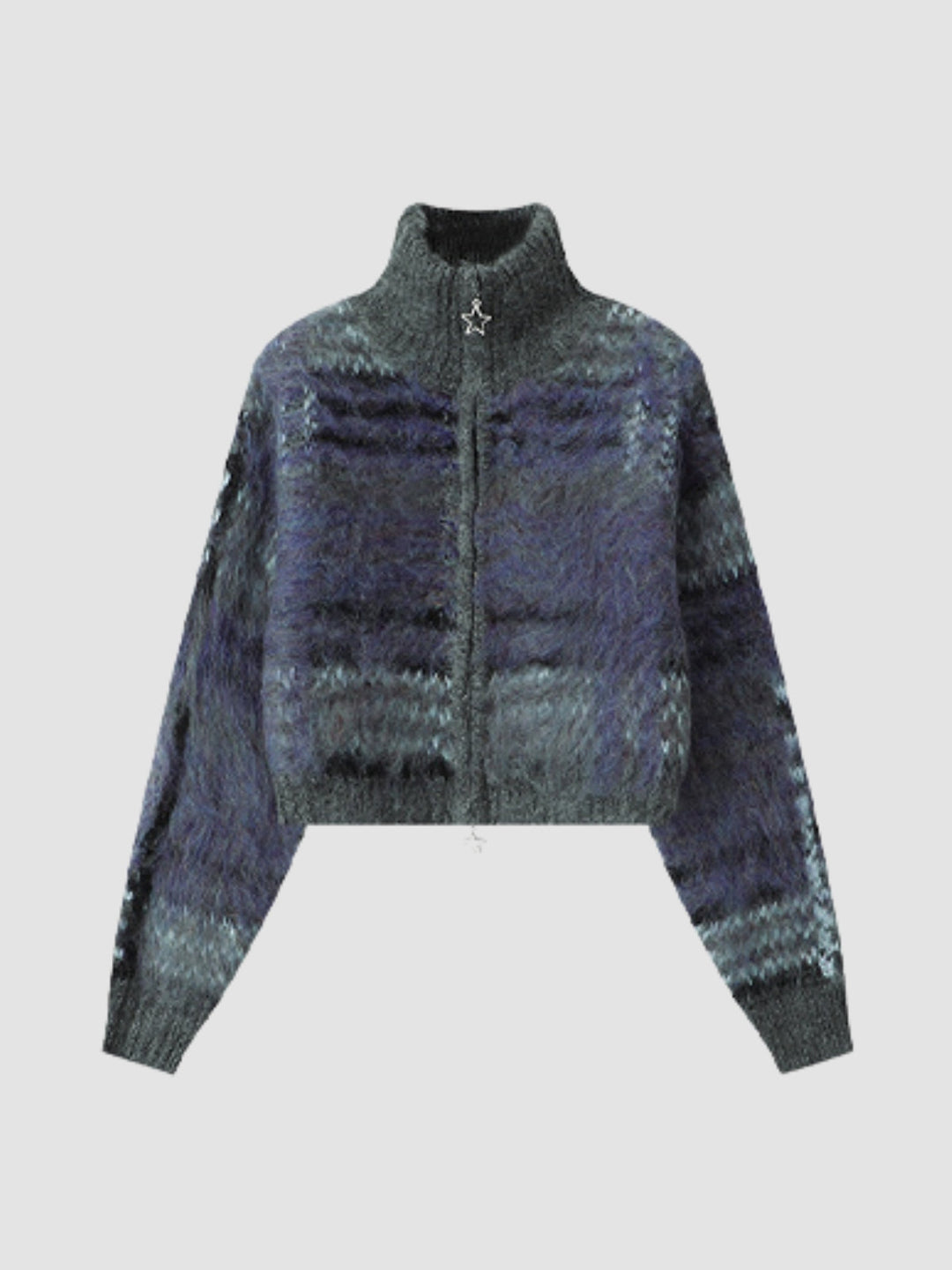 WLS Retro Striped Stand Collar Cardigan Jacket