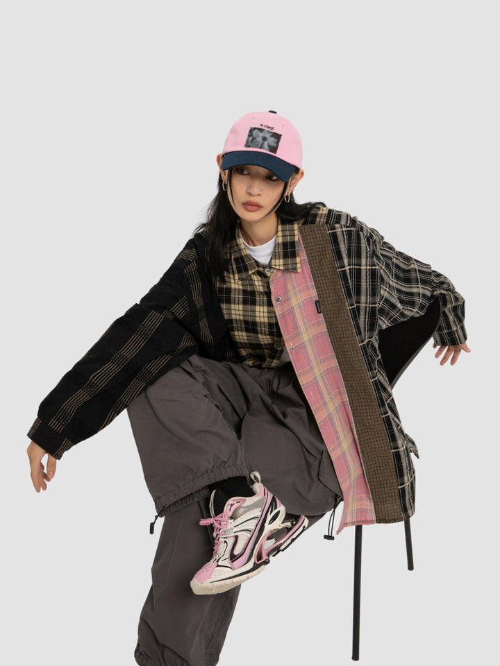 WLS Spliced Retro Thin Women Shirt Jacket