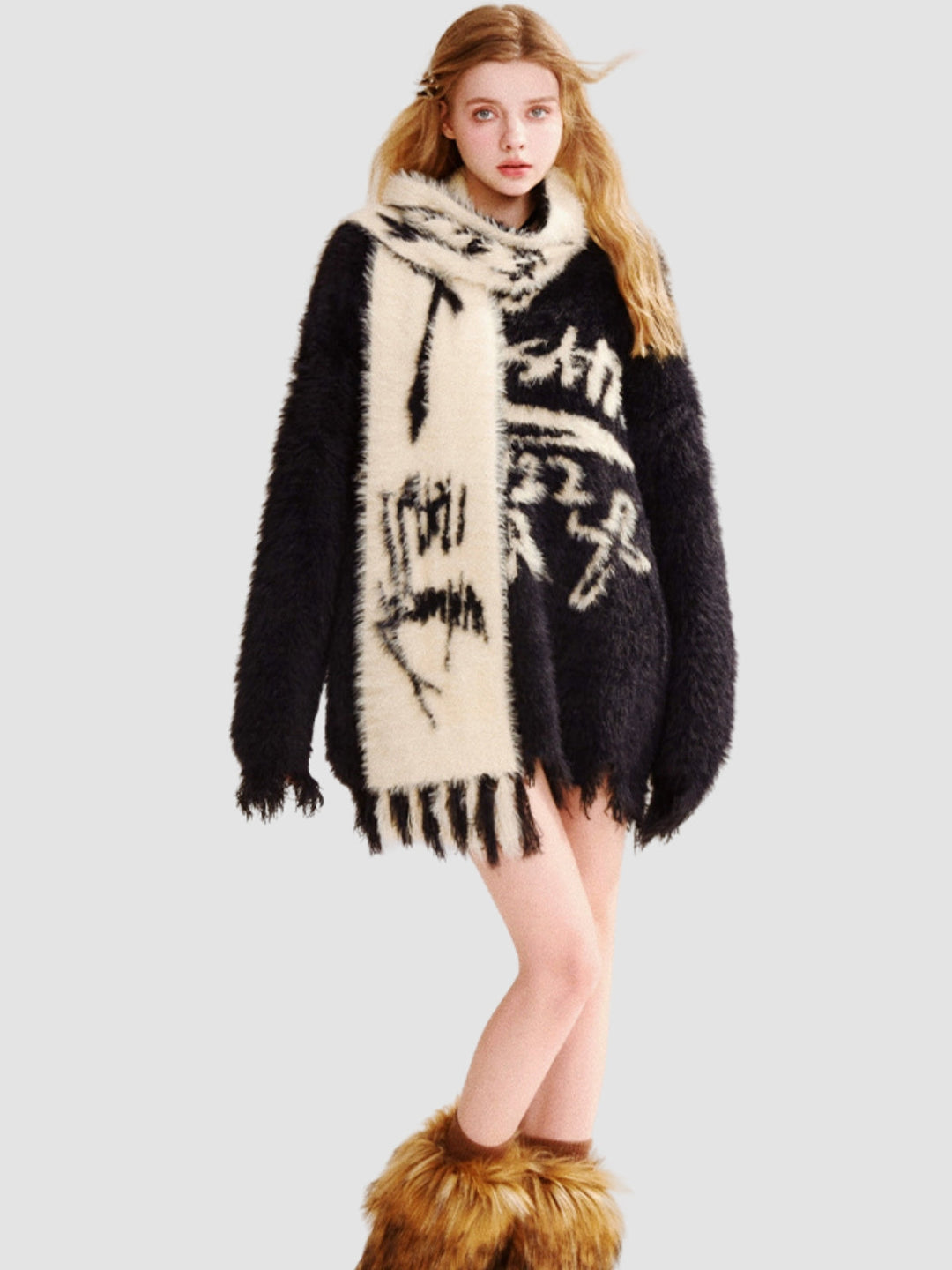 WLS Colorful Striped Fur Ball Soft Scarf