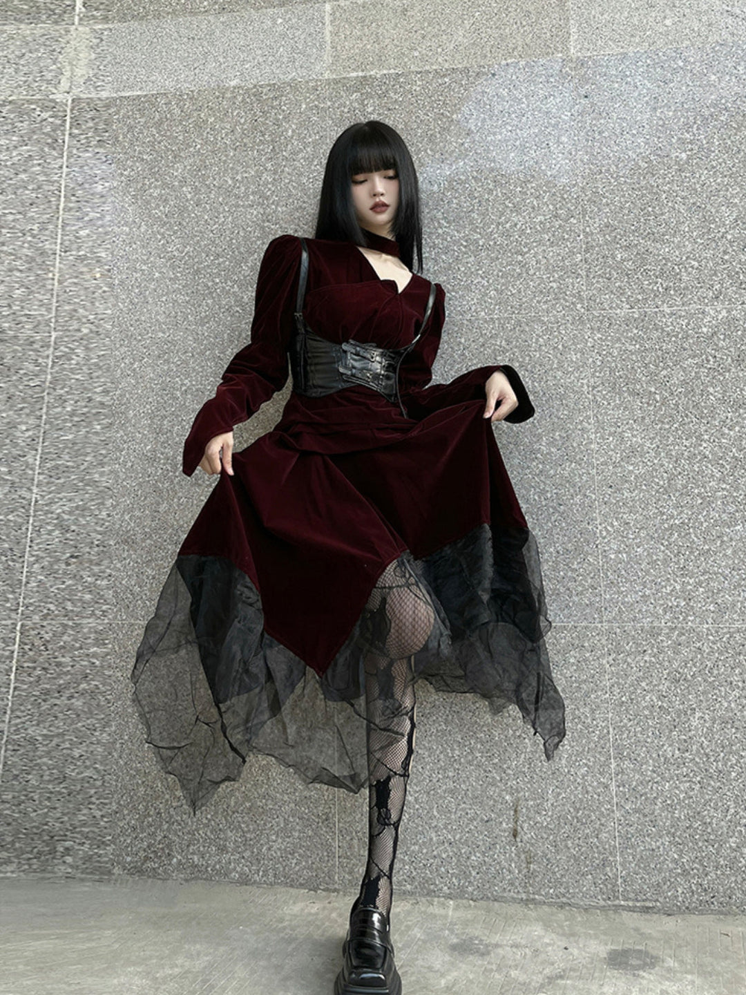 WLS Red Velvet Gothic Style Dress