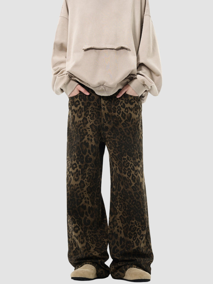 WLS Retro Leopard Print Straight Loose Pants