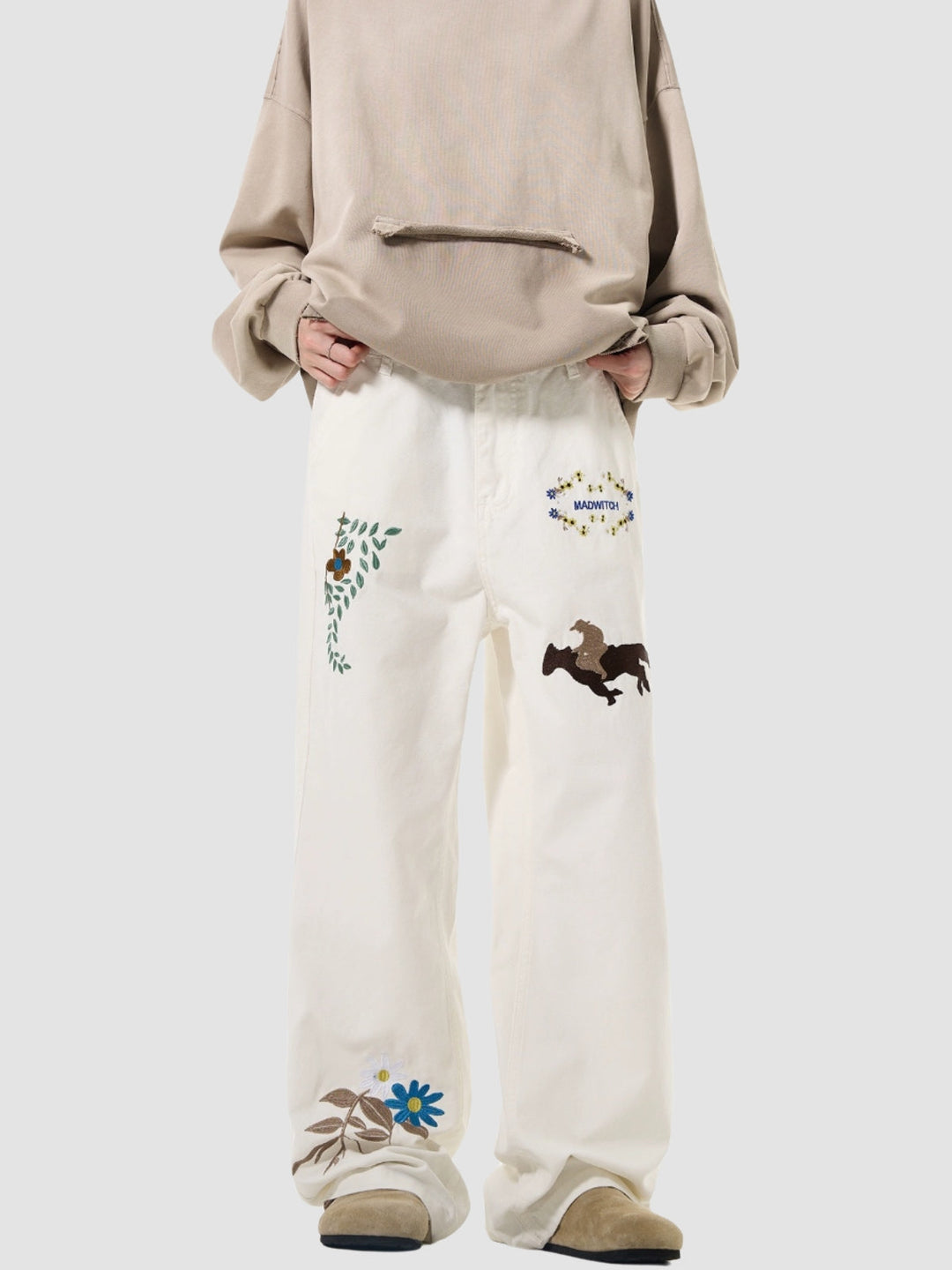 WLS Embroidered American Straight Leg Loose Pants