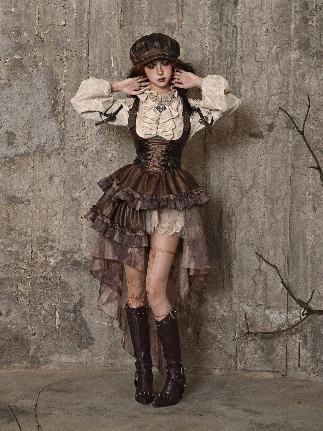 WLS Steampunk Maillard Irregular Line Trailing Dress