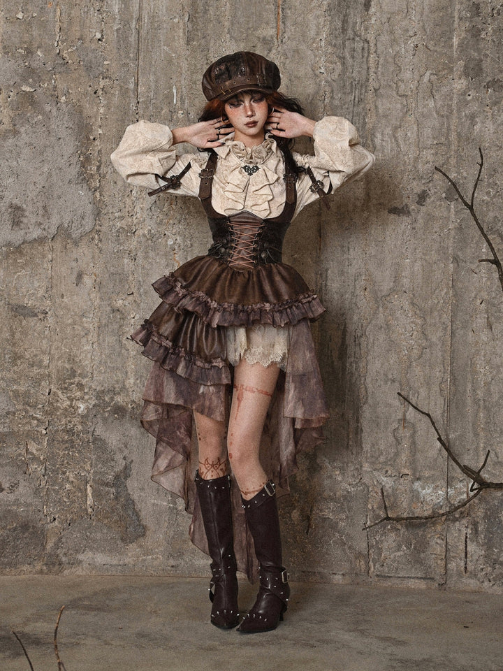 WLS Steampunk Maillard Irregular Line Trailing Dress