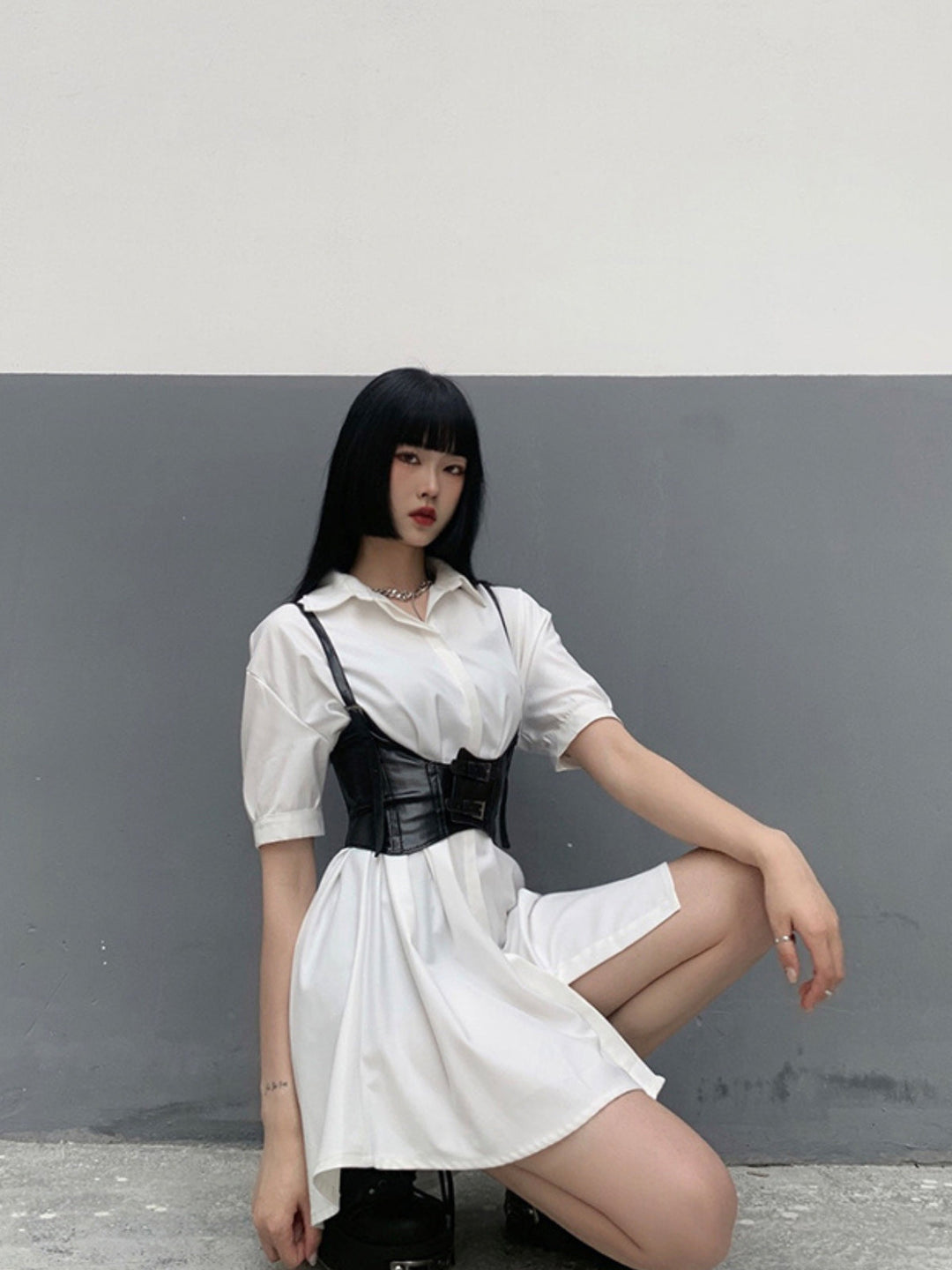WLS  Waistband White Shirt Dress