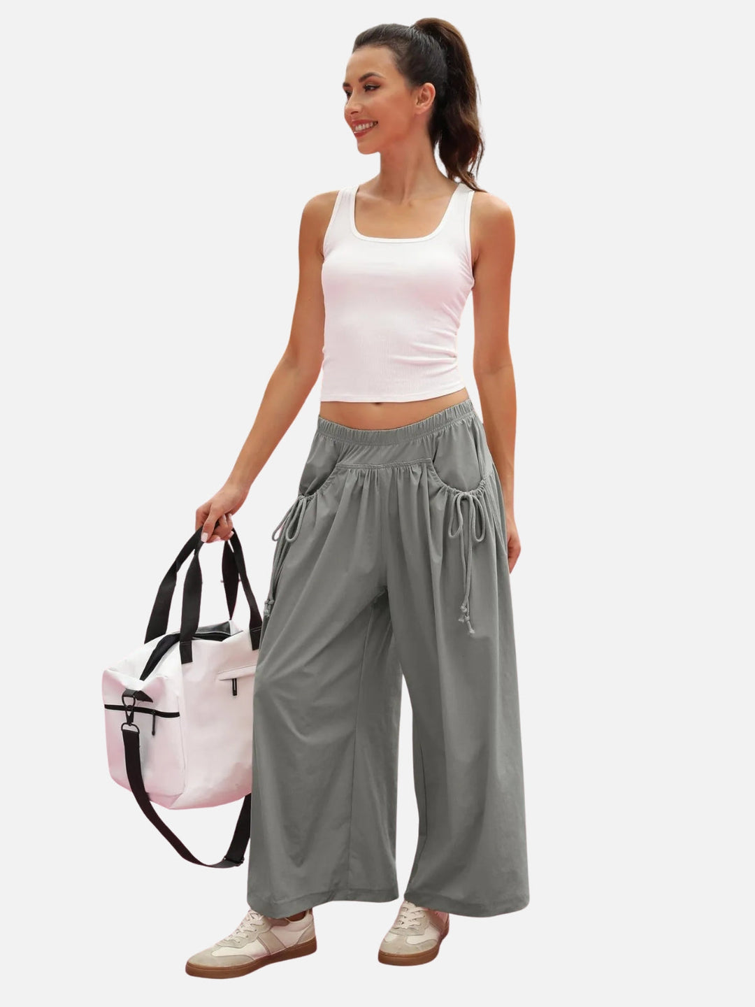 UrbanFlow Wide‑Leg Street Pants – Tie‑Pocket Harem Trousers