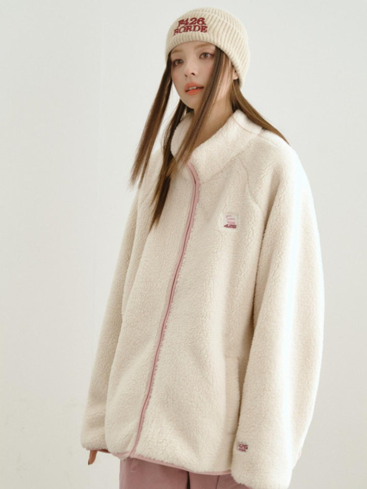 We Love Street Loose Contrasting Color Edging Cotton Plush Jacket