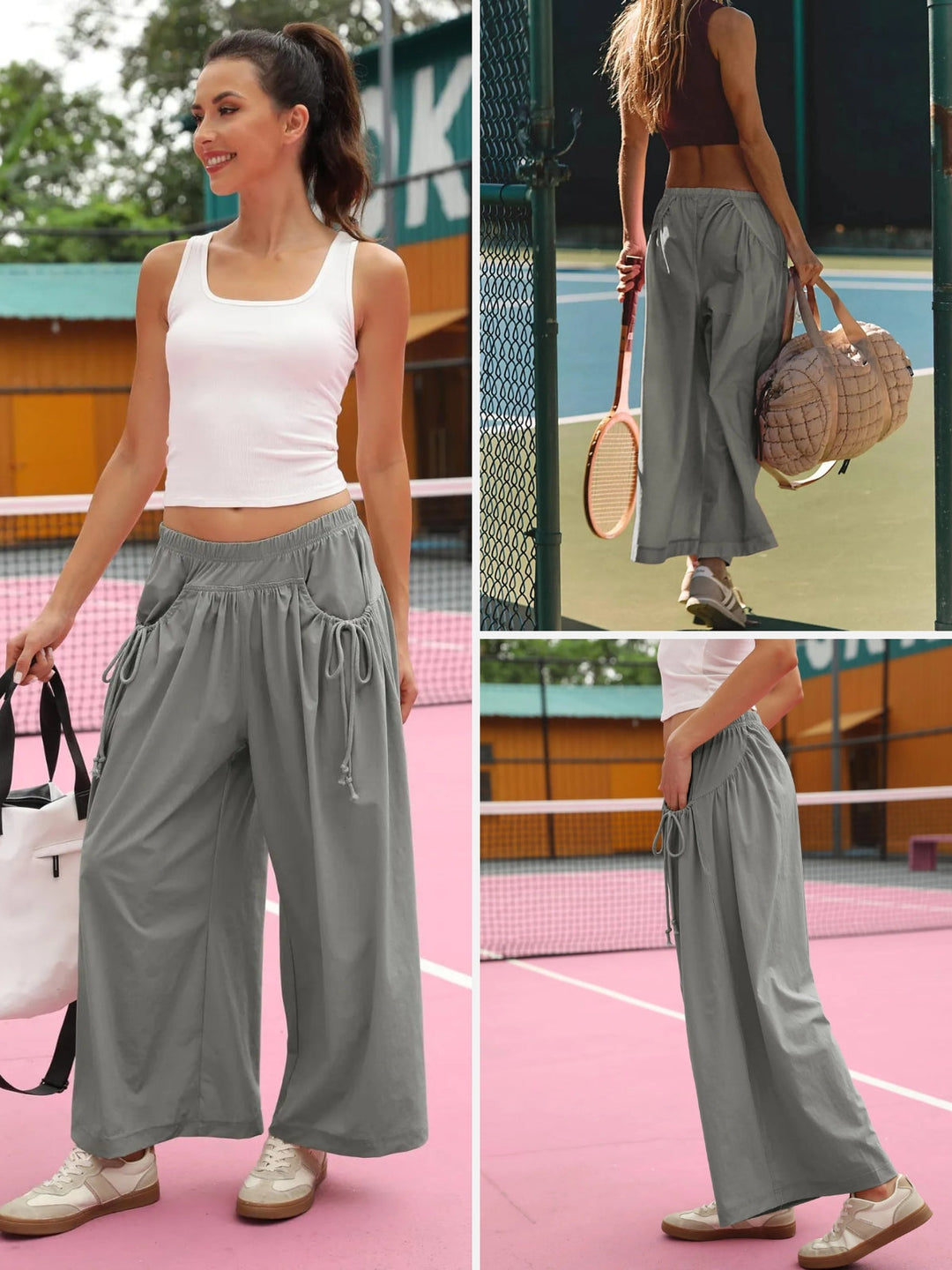 UrbanFlow Wide‑Leg Street Pants – Tie‑Pocket Harem Trousers