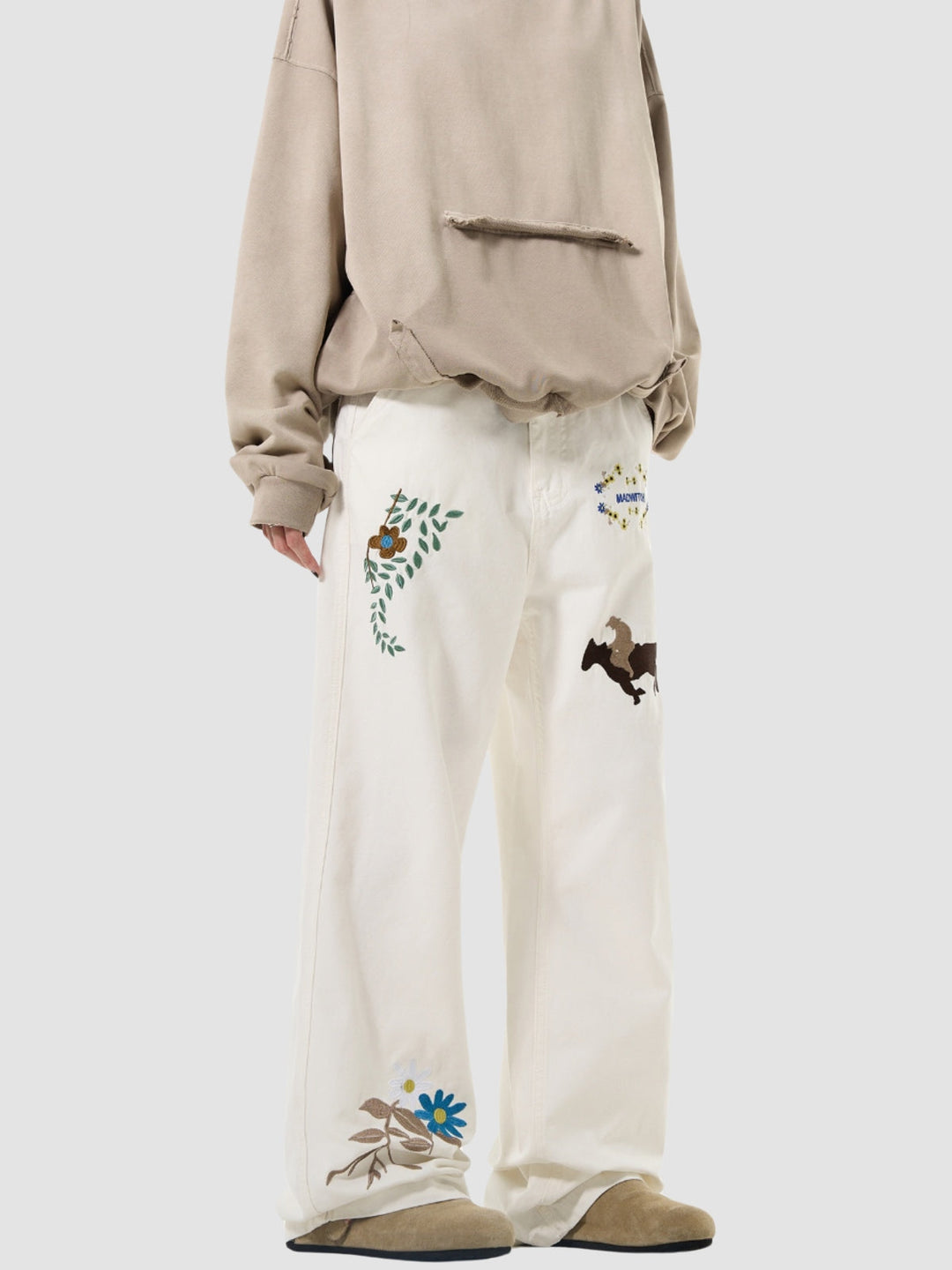 WLS Embroidered American Straight Leg Loose Pants
