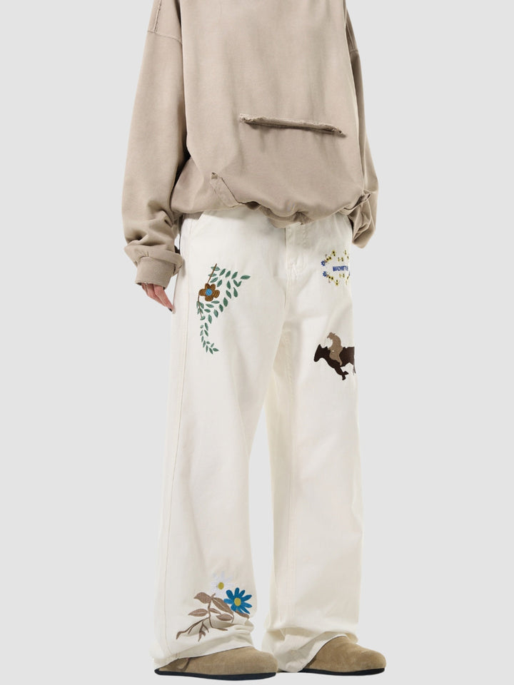 WLS Embroidered American Straight Leg Loose Pants