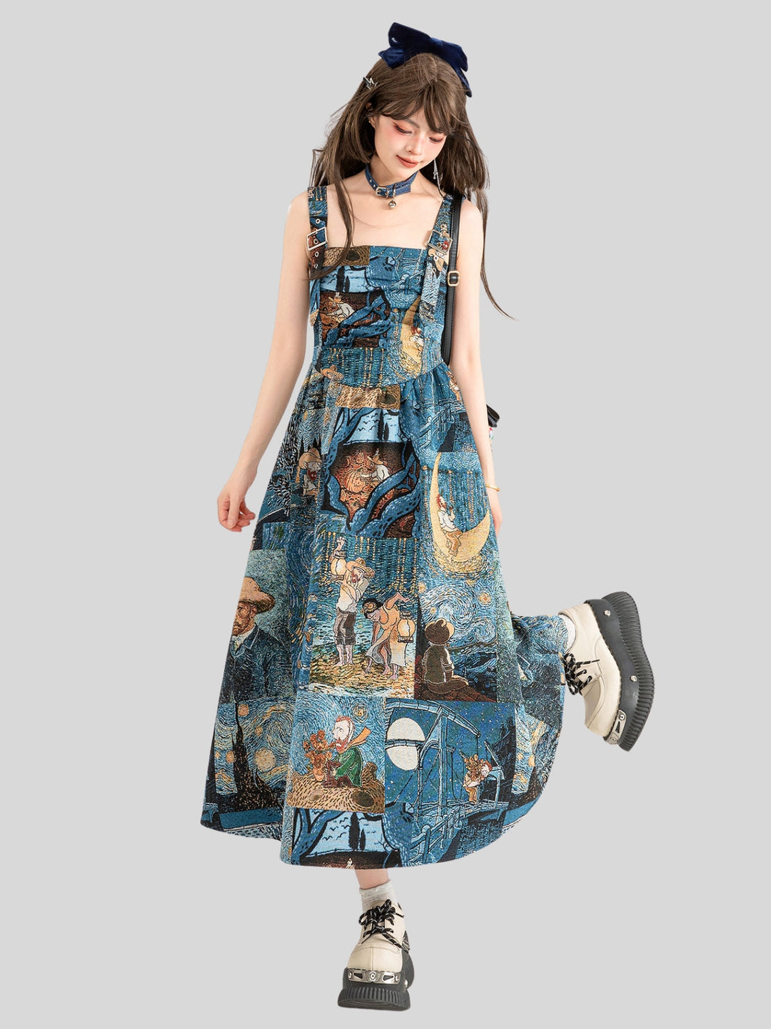 Van Gogh-Inspired Jacquard Dress – Starry Night Print (Short & Long Options)