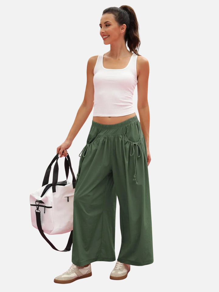 UrbanFlow Wide‑Leg Street Pants – Tie‑Pocket Harem Trousers