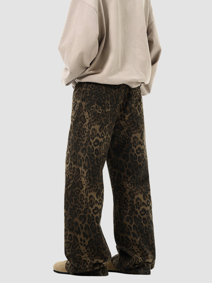 WLS Retro Leopard Print Straight Loose Pants