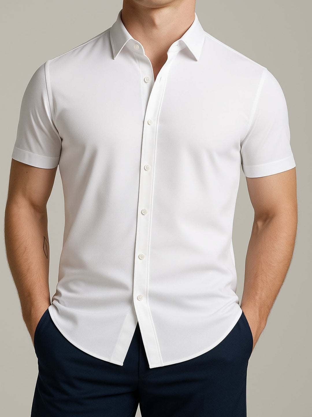 Non-Iron 4-Way Stretch Shirt – Transparent Buttons