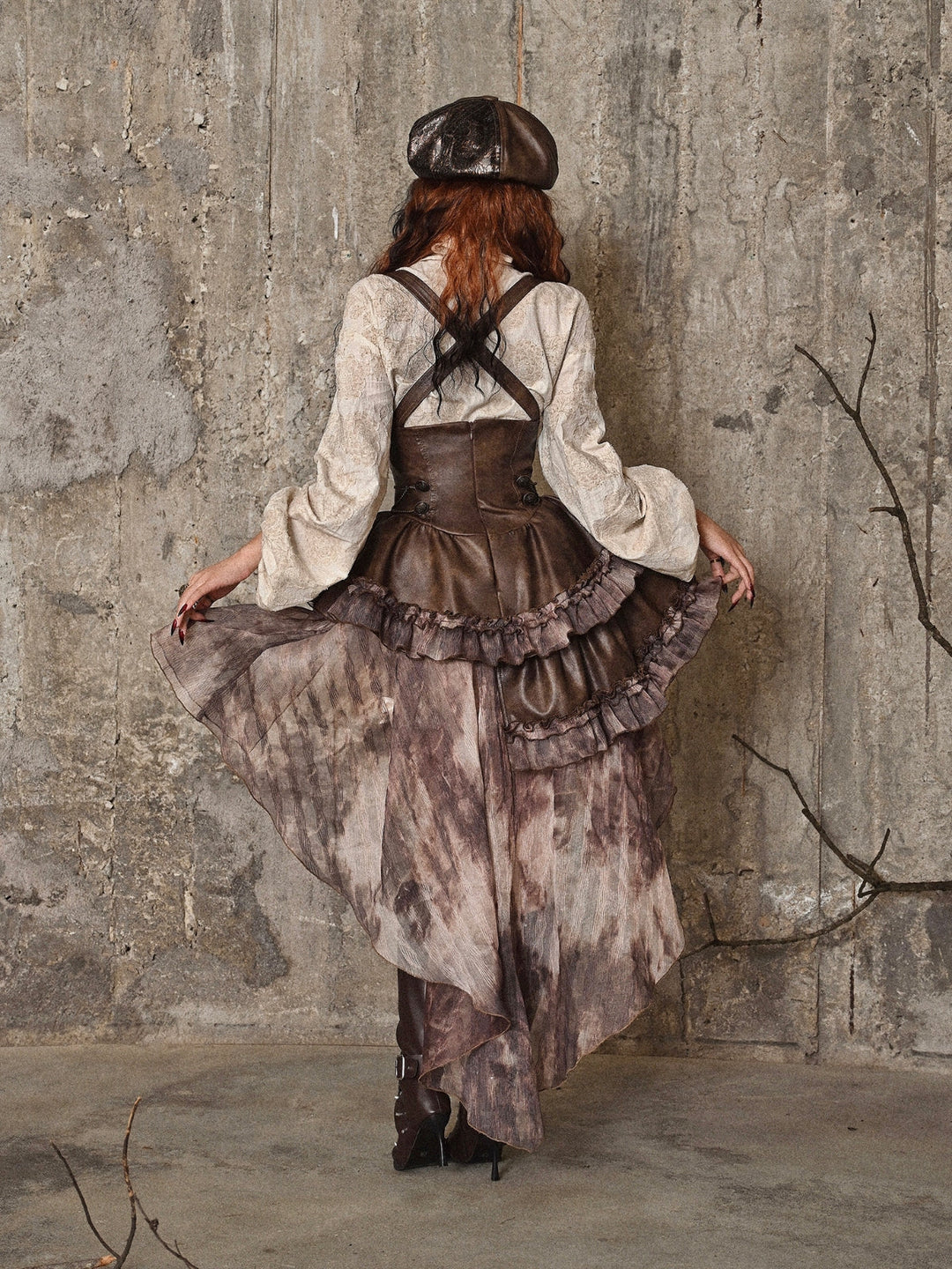 WLS Steampunk Maillard Irregular Line Trailing Dress