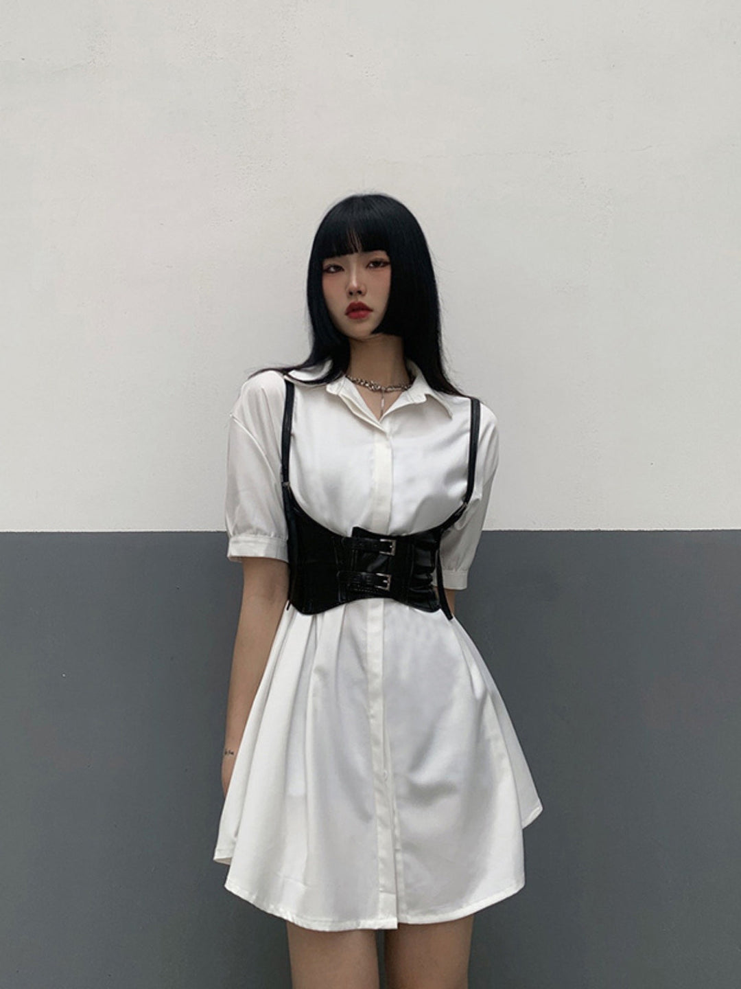 WLS  Waistband White Shirt Dress