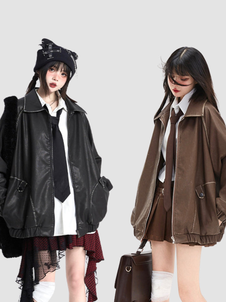 WLS Loose Maillard Leather Jacket