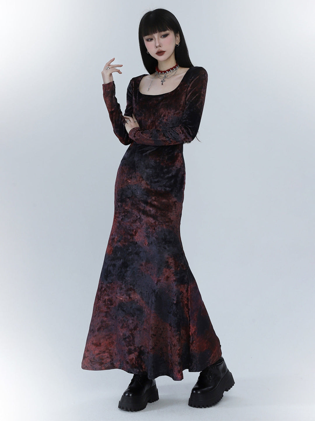 WLS Red Velvet Fishtail Dress