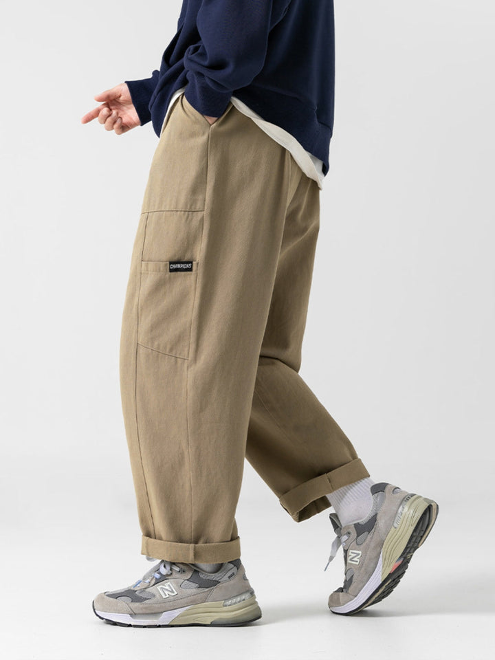 WLS Retro Japanese Straight Textured Splicing Trousers