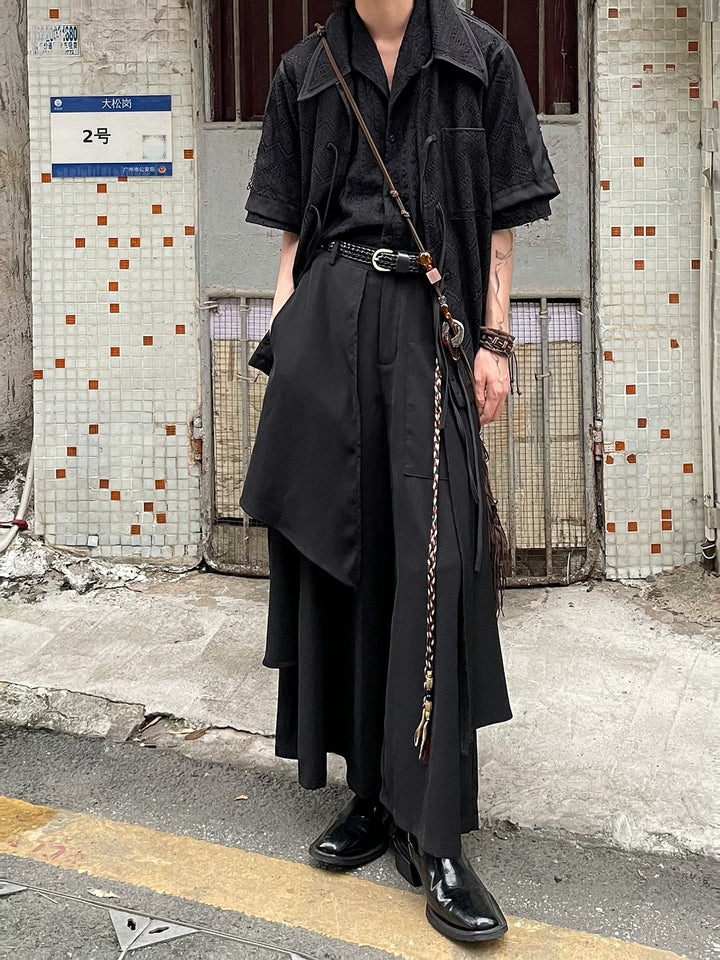 WLS Irregular Fringed Loose Trousers Pants