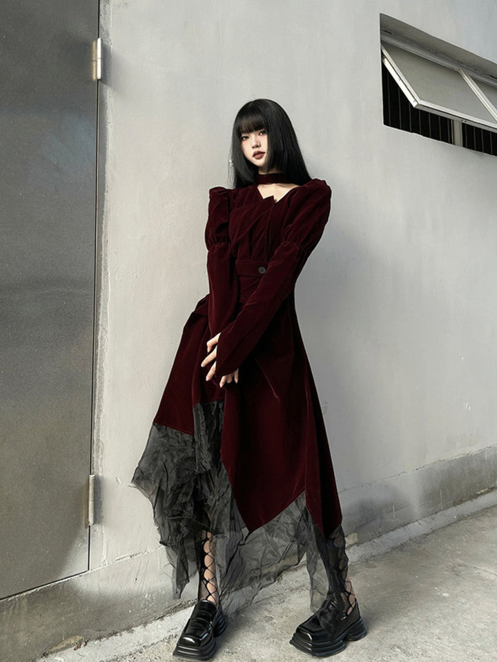 WLS Red Velvet Gothic Style Dress