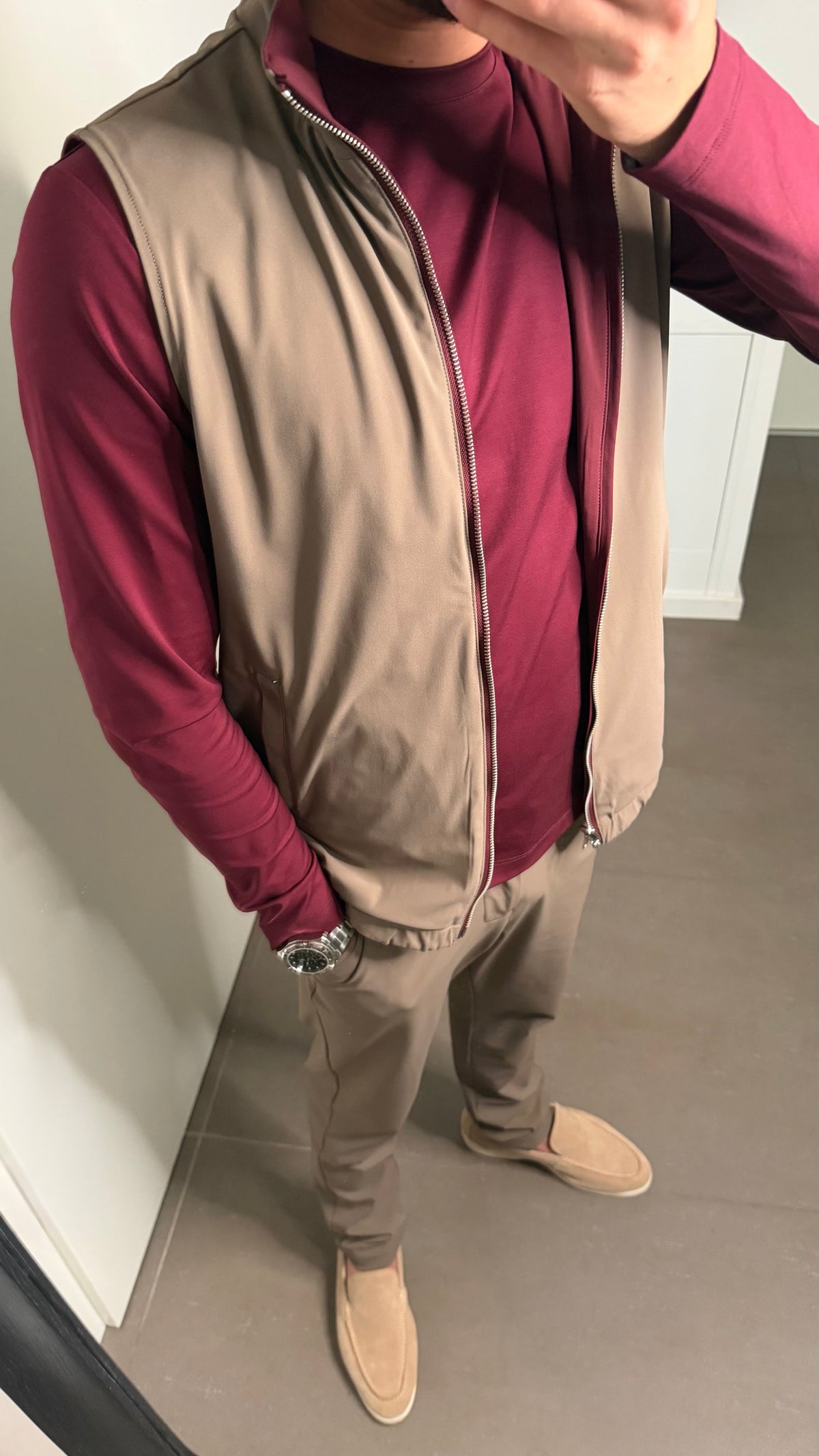 Reversible Gillet Red/ Beige