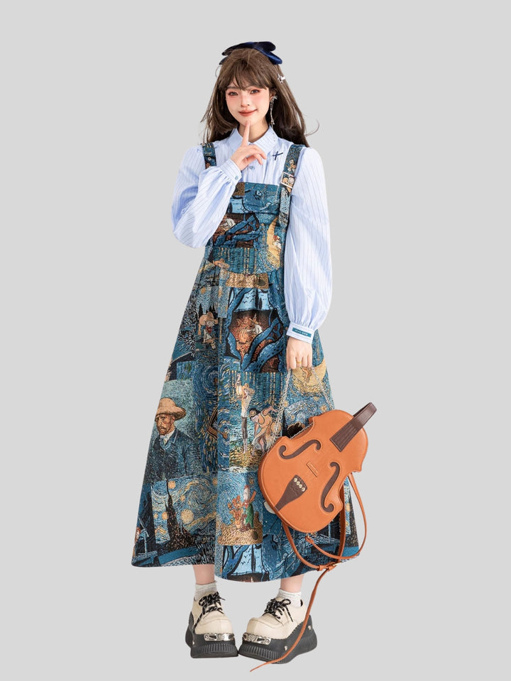 Van Gogh-Inspired Jacquard Dress – Starry Night Print (Short & Long Options)