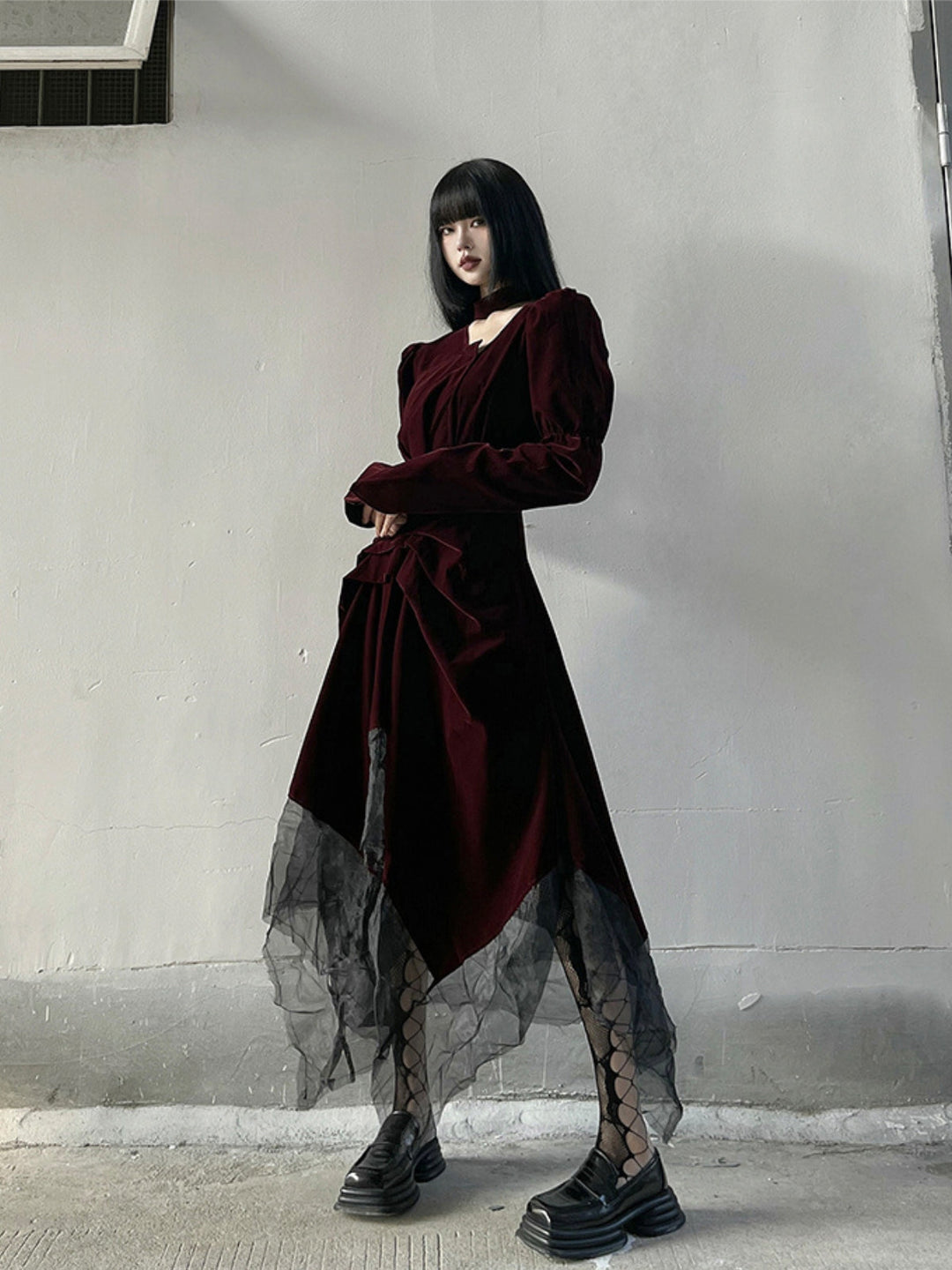 WLS Red Velvet Gothic Style Dress