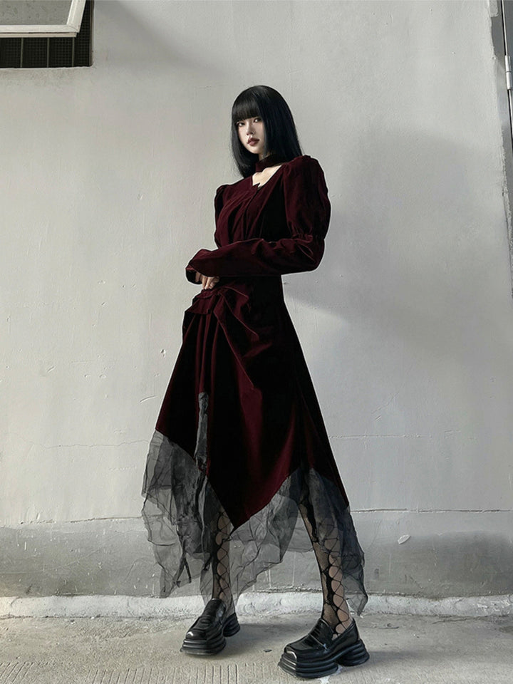 WLS Red Velvet Gothic Style Dress