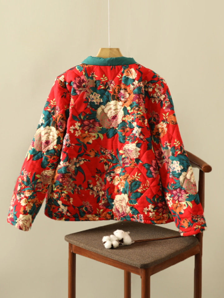 WLS Large Flowered Thickened Cotton Buckle Cardigan