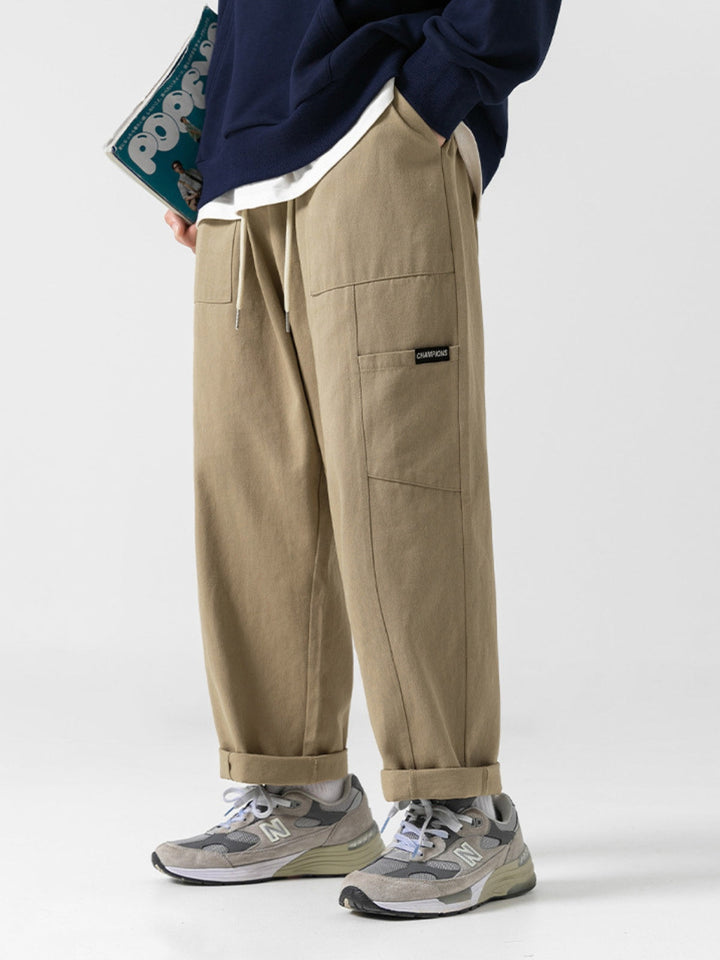 WLS Retro Japanese Straight Textured Splicing Trousers
