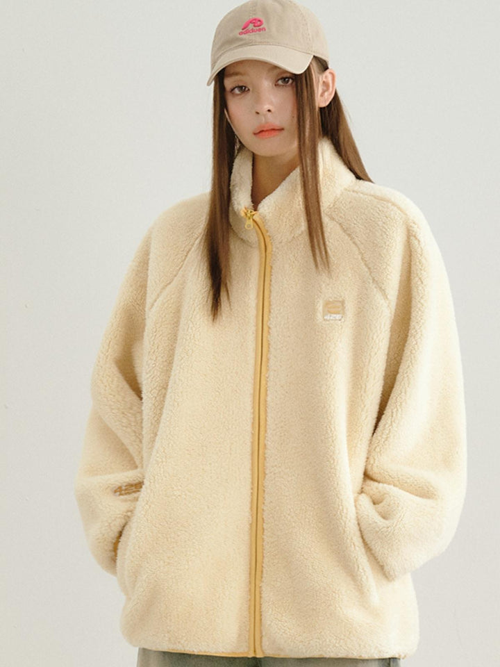 We Love Street Loose Contrasting Color Edging Cotton Plush Jacket