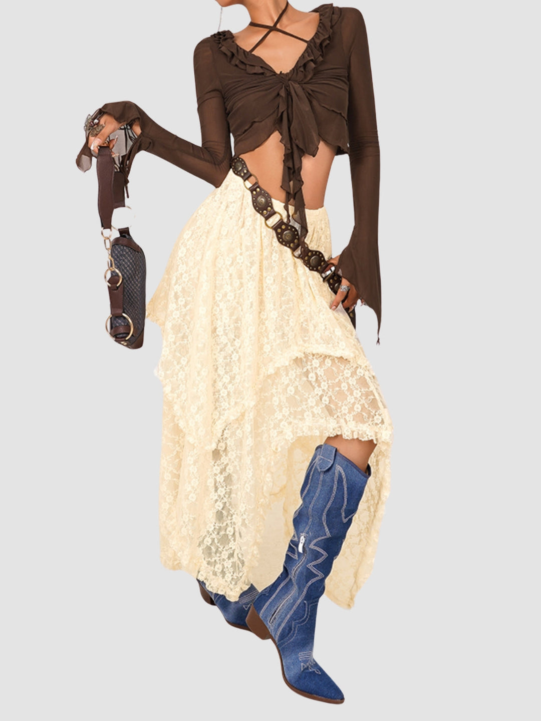 WLS Retro Nomadic Mesh Irregular Long Skirt