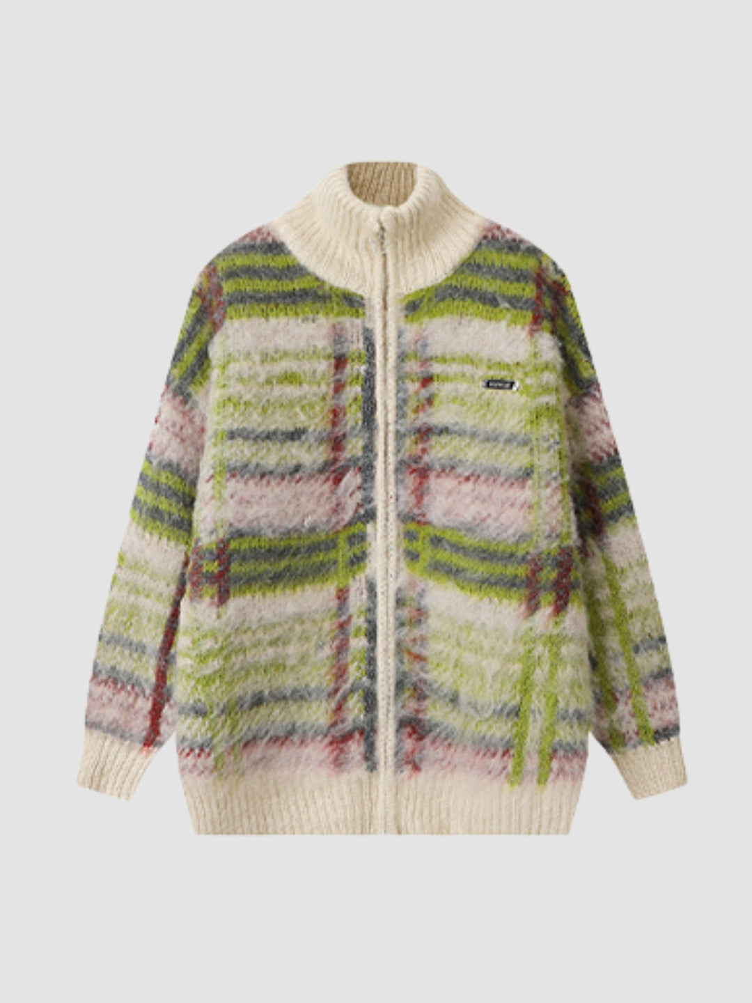 WLS Retro Striped Stand Collar Cardigan Jacket