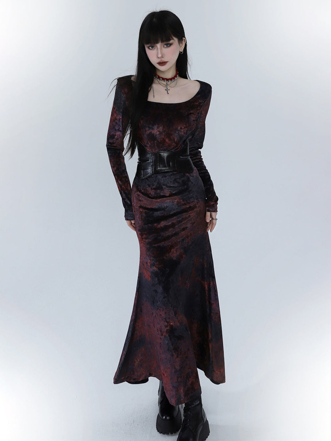 WLS Red Velvet Fishtail Dress