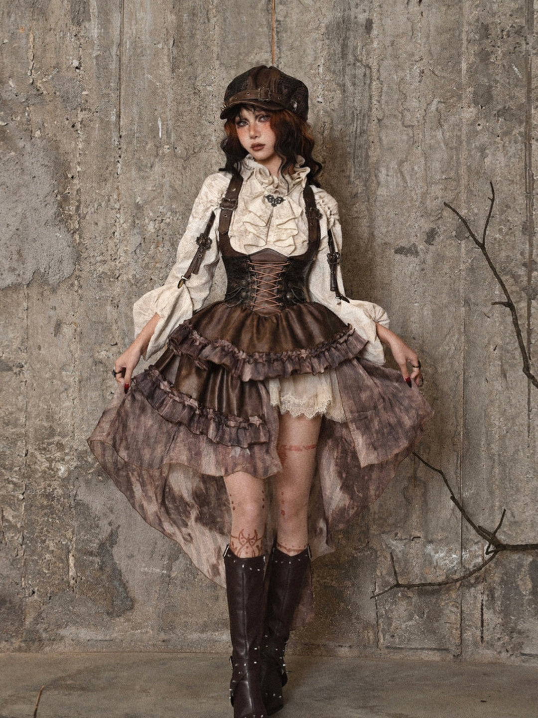 WLS Steampunk Maillard Irregular Line Trailing Dress