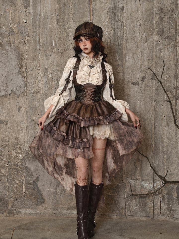 WLS Steampunk Maillard Irregular Line Trailing Dress