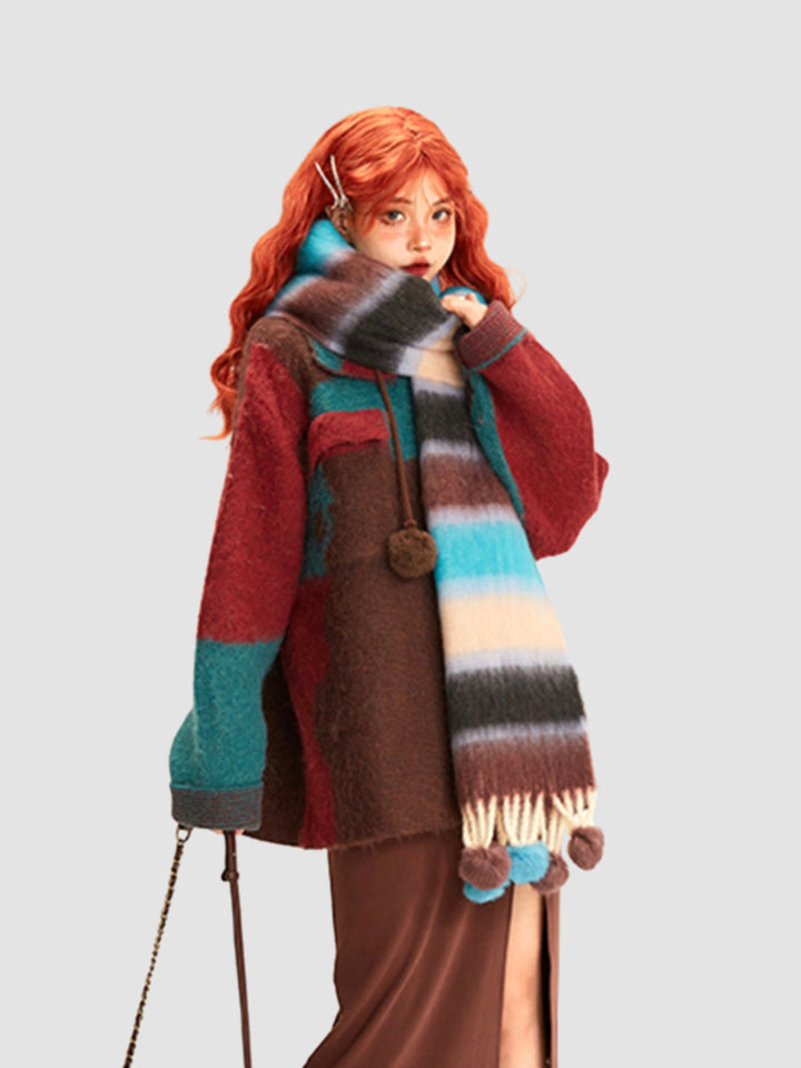 WLS Colorful Striped Fur Ball Soft Scarf