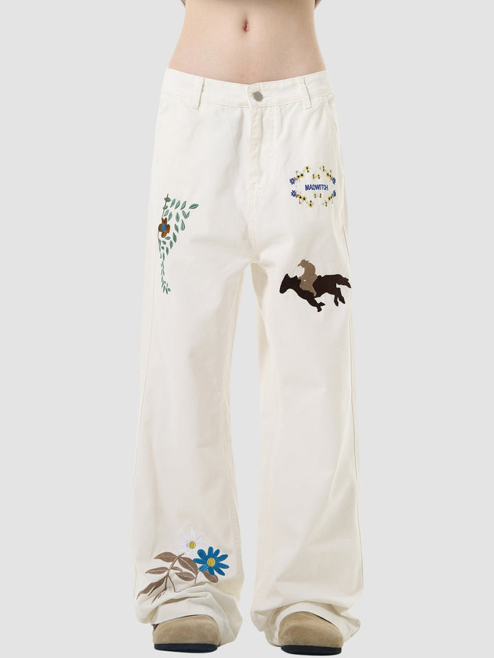 WLS Embroidered American Straight Leg Loose Pants