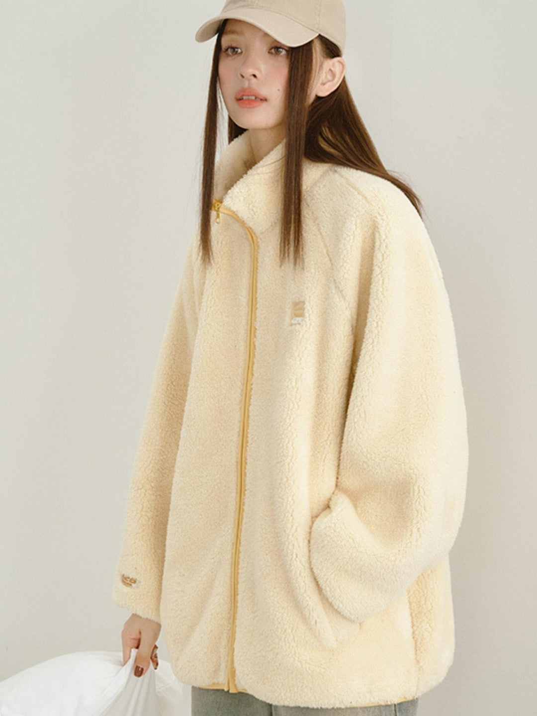 We Love Street Loose Contrasting Color Edging Cotton Plush Jacket