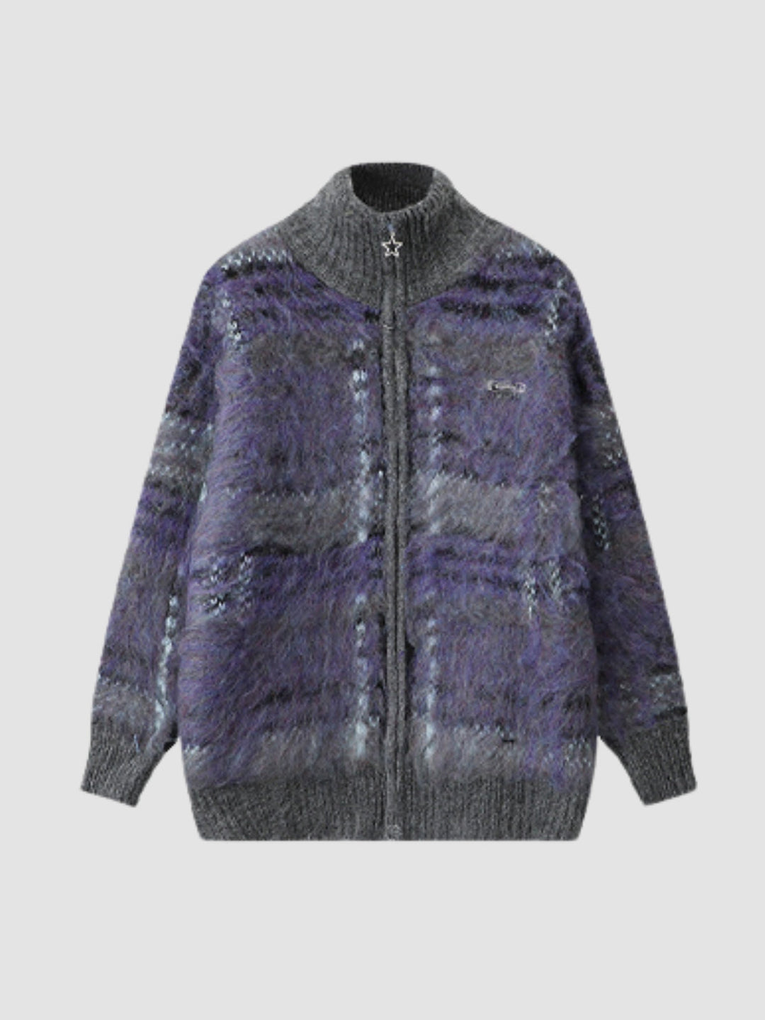 WLS Retro Striped Stand Collar Cardigan Jacket