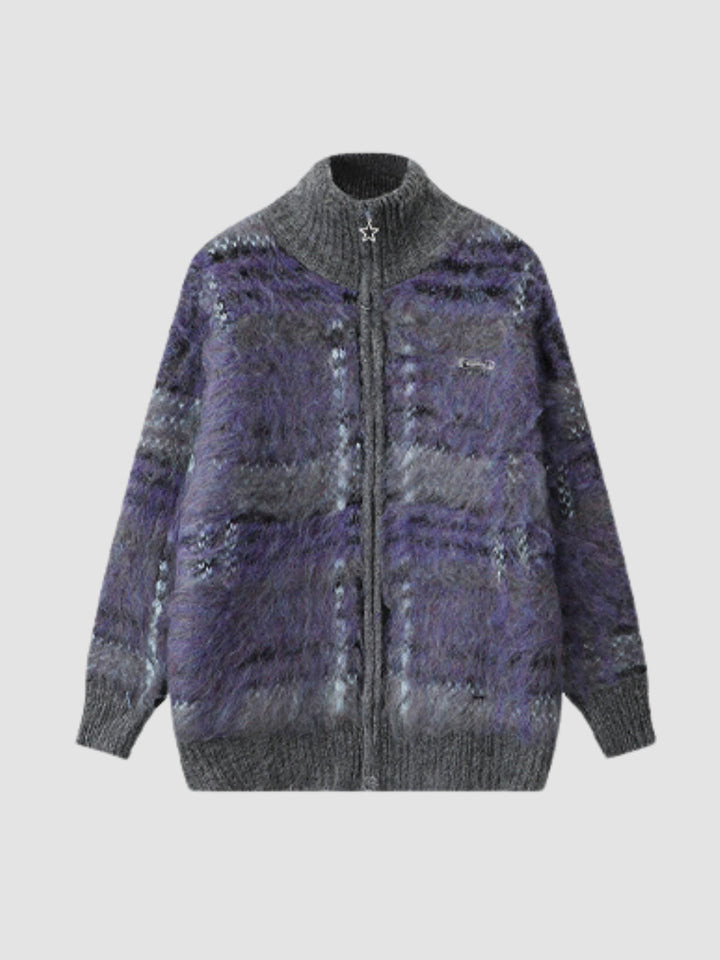 WLS Retro Striped Stand Collar Cardigan Jacket