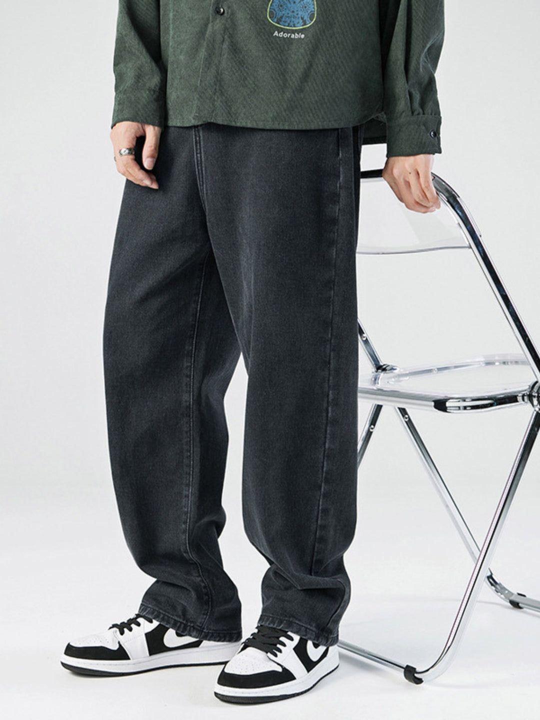 WLS Retro Japanese Washed Loose Straight Long Jeans