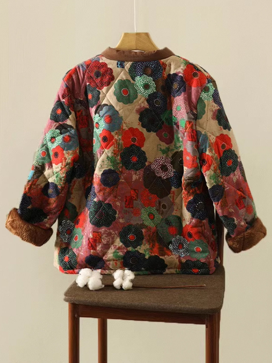WLS Large Flowered Thickened Cotton Buckle Cardigan