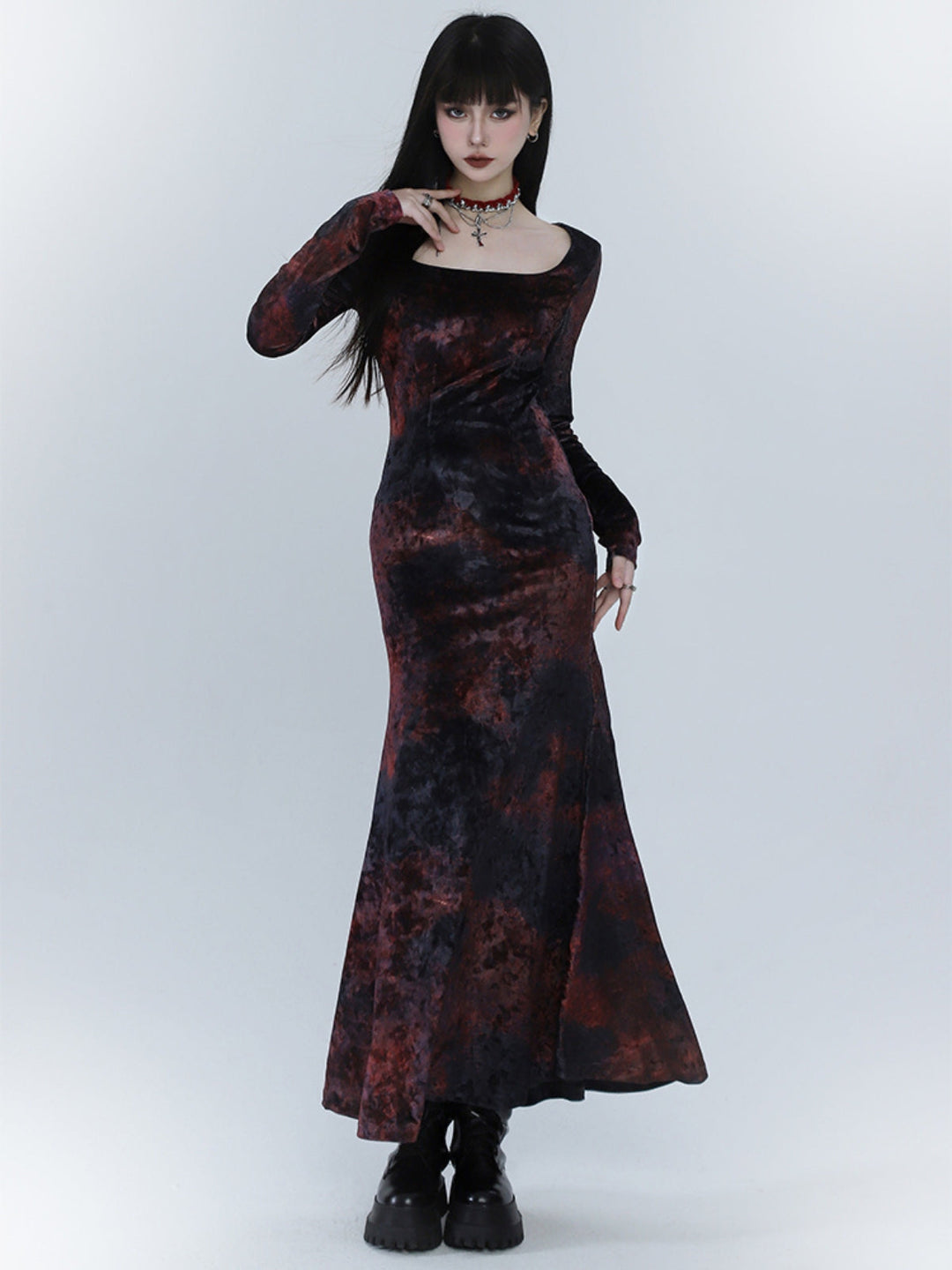 WLS Red Velvet Fishtail Dress